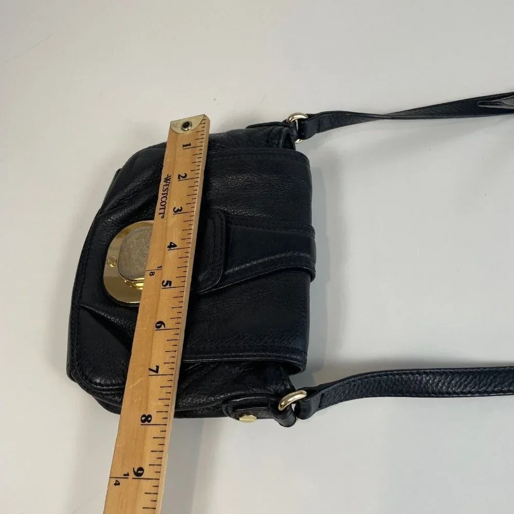 Michael Kors Charleton Leather Crossbody Bag Black Small‎ Gold Clasp Pocket